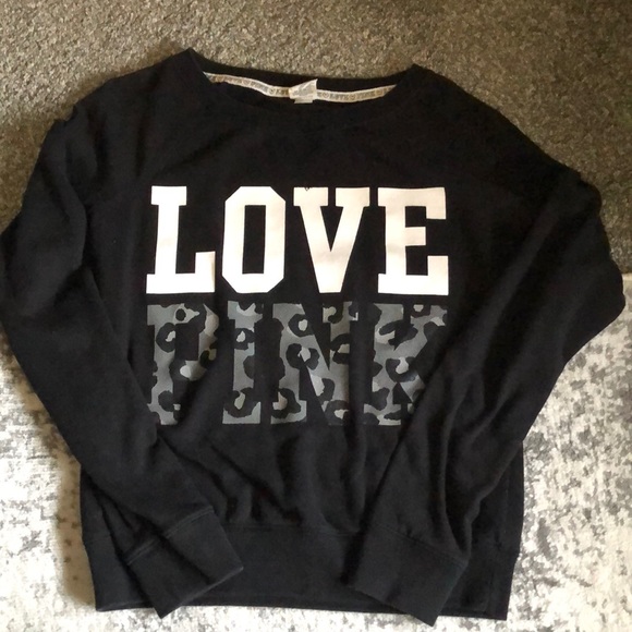 PINK Victoria's Secret Tops - Love Pink Black Long Sleeve Sweatshirt Cheetah M